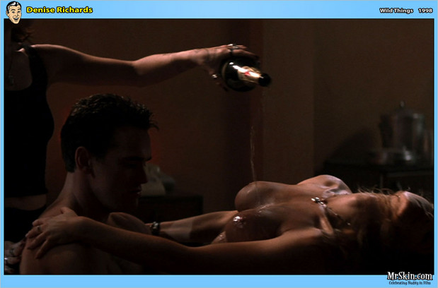 Denise Richards gets doused in champagne threesome; Celebrity Threesome 