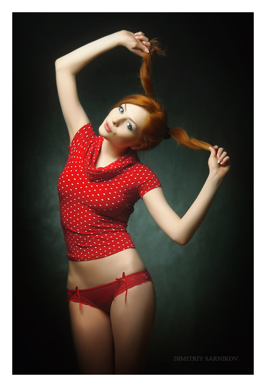 Pretty in red. Hot redhead with ponytails.; Babe Hot Red Head 