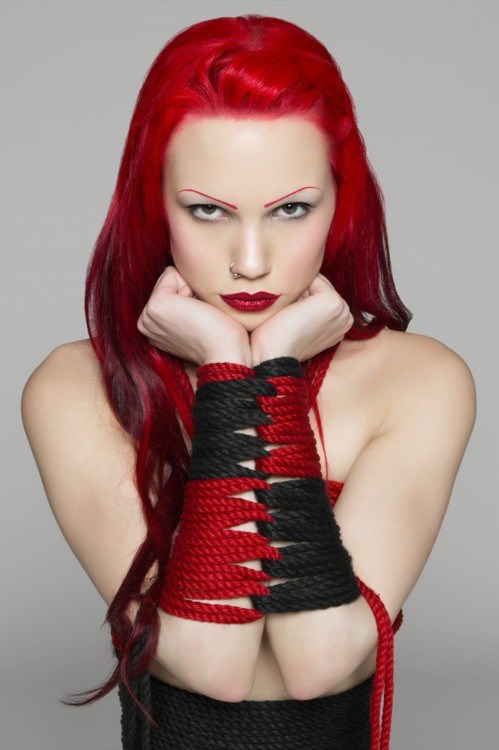 wrapped in red; Bondage Fetish Red Head 